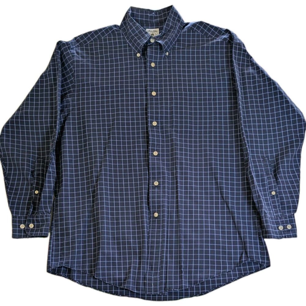 Brooks Brothers Mens M Navy Blue Check Long Sleeve Button Down Cotton Shirt
